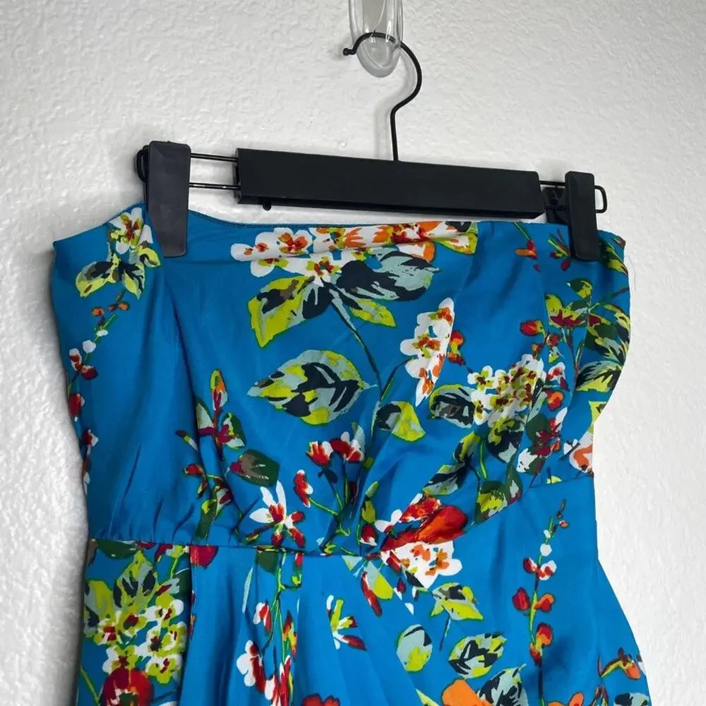 Express Womens Dress Size 0 Strapless Floral Blue Lined Mini Short Casual Wear - Picture 10 of 16